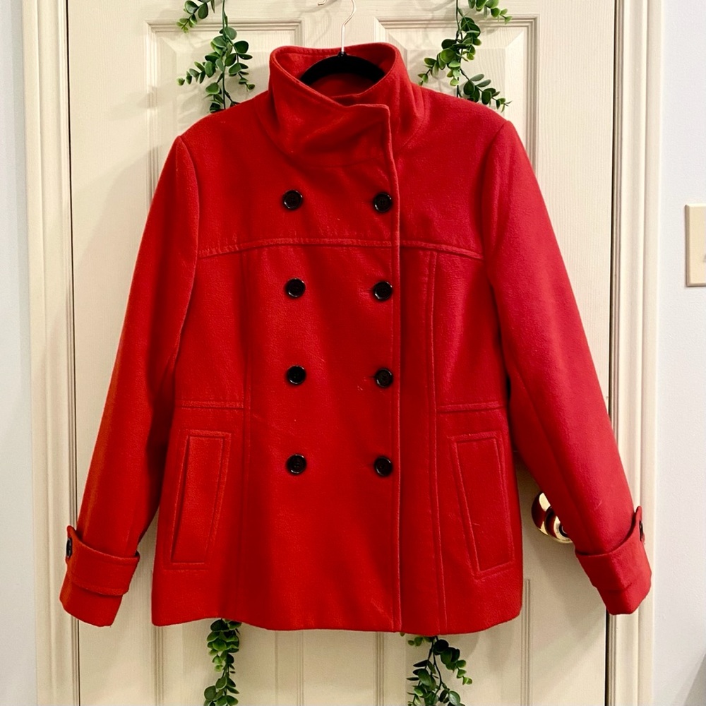 Red peacoat jacket